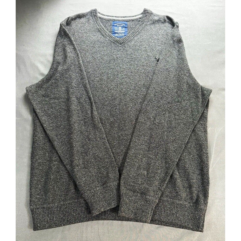 American Eagle Outfitters Men’s XXL V-Neck Sweater Gray 100% Cotton Pullover